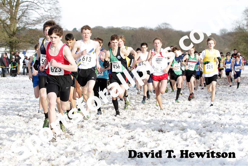 623 Daniel Evans (Warrington) leads from start to finish in the under-15 boys Northern Cross Country Championships.